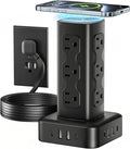 PD65W Power Strip Tower with 12 AC Outlets & 8 USB Ports(4 USB C), 6FT Cord | 21-in-1 Flat Plug Charging Station Tower, 6FT Extension Cord for Home Office Dorm, Black by olcorife