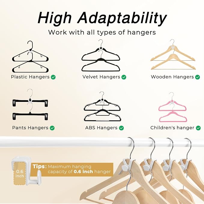 HOUSE DAY Space Saving Hangers 100 Pack, Clothes Hanger Connector Hooks, Heavy Duty Closet Space Saver, Small Space Solutions, Cascading Dorm Room Closet Organizer and Storage - White - Image 4