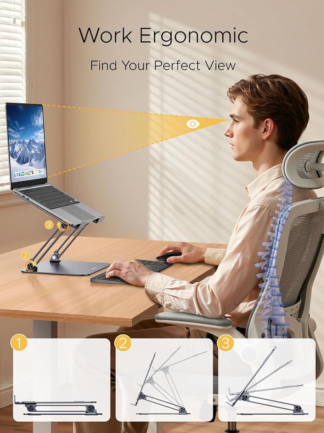 UGREEN Laptop Stand for Desk Laptop Riser Holder Foldable Portable Computer Stand Ergonomic Compatible with MacBook Pro Air Notebook and Tablets 10-17.3 Inch Gray - Image 2