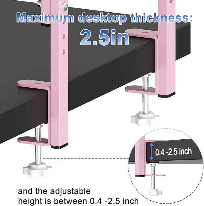 Spacrea Clamp on Desk Shelf, 2 Tier Office Desk Shelves Organizer, Wood Desktop Supplies Storage Rack, Desk Organizers and Accessories (Pink) - Image 6