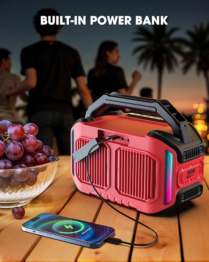 ANCOON Speakers Bluetooth Wireless: 80W(Peak) Loud Speaker with Bass, 20H Playtime, IPX6 Waterproof, Large Jobsite Speakers for Work, Outdoor, Workshop, Garage, Portable Speaker with TWS (Red) - Image 7
