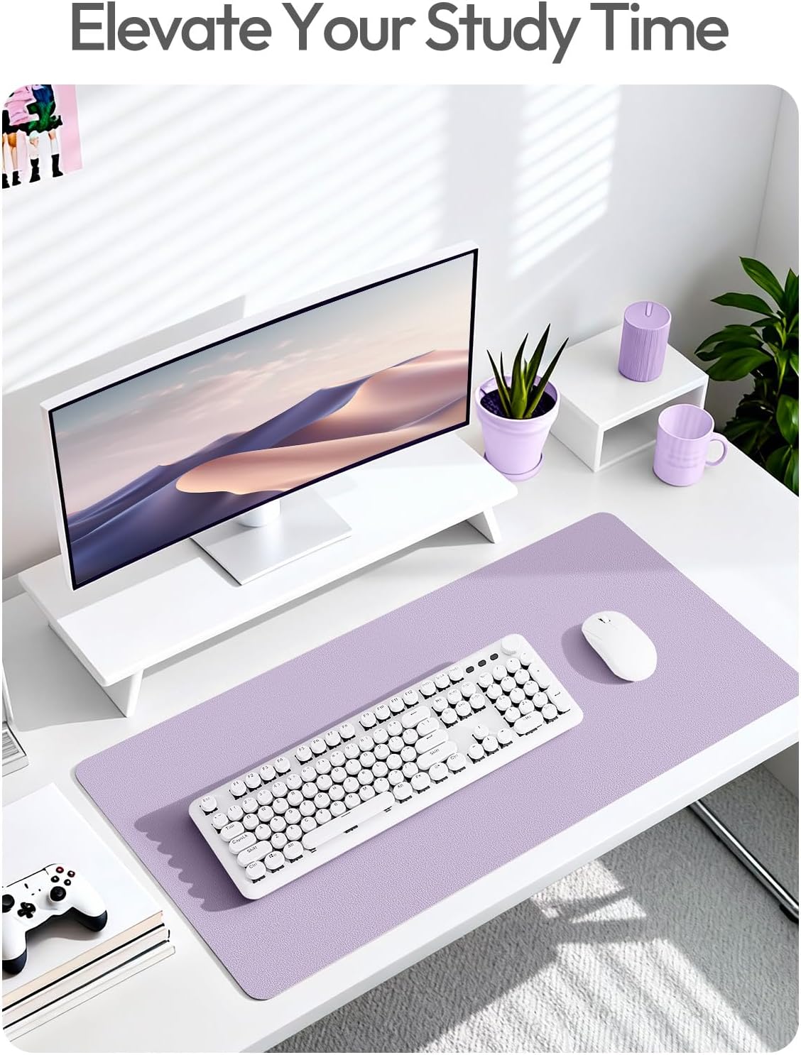 YSAGi Leather Desk Pad Protector, Office Desk Mat, Large Mouse Pad, Non-Slip PU Leather Desk Blotter, Laptop Desk Pad, Waterproof Desk Writing Pad for Office and Home (Light Purple, 55" x 24") - Image 7