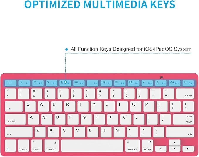 OMOTON Ultra-Slim Bluetooth Keyboard for iPad,iPad Pro/Air/Mini,iPhone | Stable Wireless iOS Keyboard with 12 Multimedia Keys, Portable Size for Office, Business, Travel, School, Red - Image 6