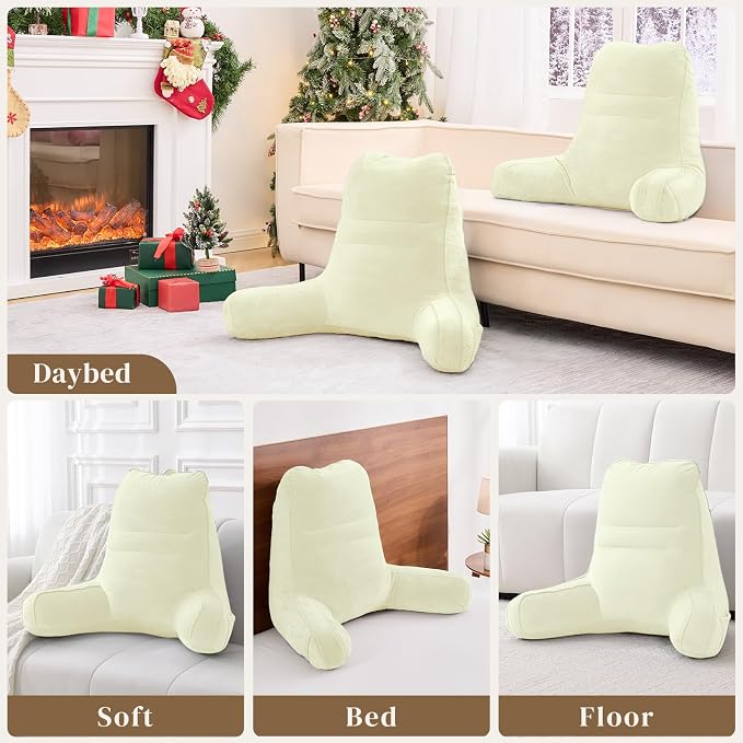Sasttie Reading Pillow for Bed, Back Pillow for Sitting Up, Cream | 21" Backrest Support Cushion for Couch, Sofa, and Floor, Dorm Essentials, OEKO-TEX, Adjustable Down Alternative Fill - Image 7