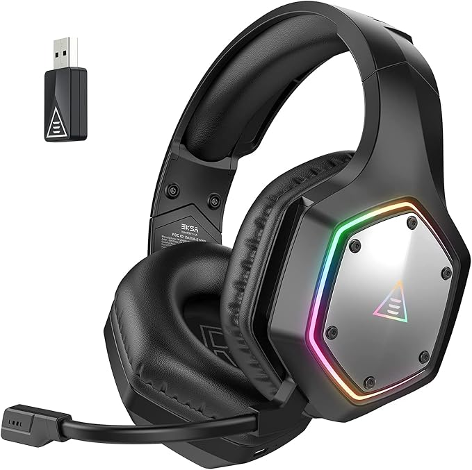 EKSA Wireless Gaming Headset, 2.4GHz USB Gaming Headphones with Microphone for PC, PS5, PS4, Nintendo Switch, 7.1 Surround Sound PC Headset, RGB Light, Ergonomic Design, 3.5mm Wired for Xbox Serie by EKSA