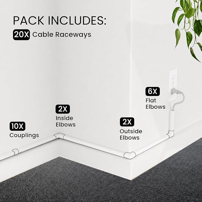 EVEO Cable Hider - One Cord Hider 306” Cord Cover Wall Cable Hider, Cable Concealer, Wire Hiders for TV on Wall. Cable Management, Cord Hider Cable Raceway Wire Covers for Cords - Small | White - Image 7