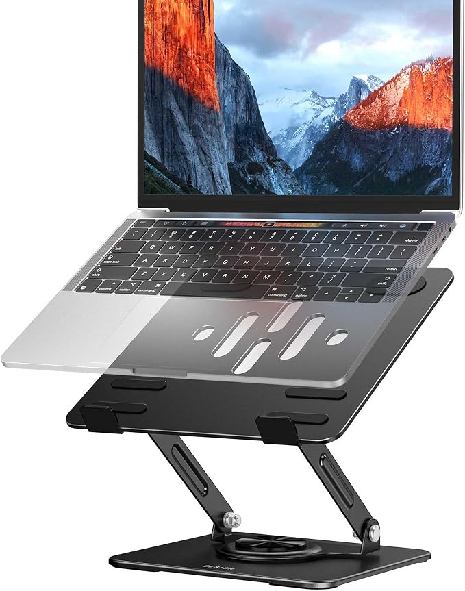 BESIGN Laptop Stand with 360° Rotating Base, Ergonomic Adjustable Notebook Riser, Foldable Computer Holder Compatible with 10-14" Laptops, LS11 Black by BESIGN