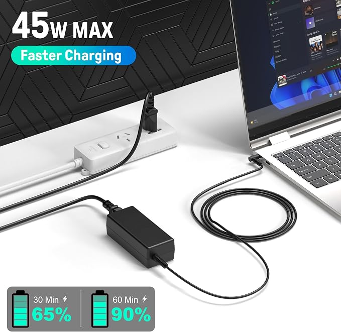 45W Laptop Charger for HP Laptop Computer,19.5V 2.31A Smart Blue Tip Power Adapter for HP Pavilion x360,Envy 11 13 15,EliteBook 840 G3 G5,Chromebook,Spectre,Stream 11 13 14 ProBook Notebook AC Adapter - Image 7
