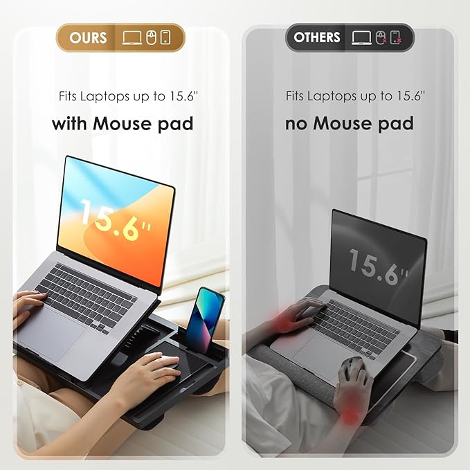 Laptop Lap Desk with 8 Angles – Up to 15.6" Laptop, Black | Built-in mouse pad, phone & pen slots, dual-cushion base, anti-slip design, raises the screen, for home office, bed, sofa - Image 2