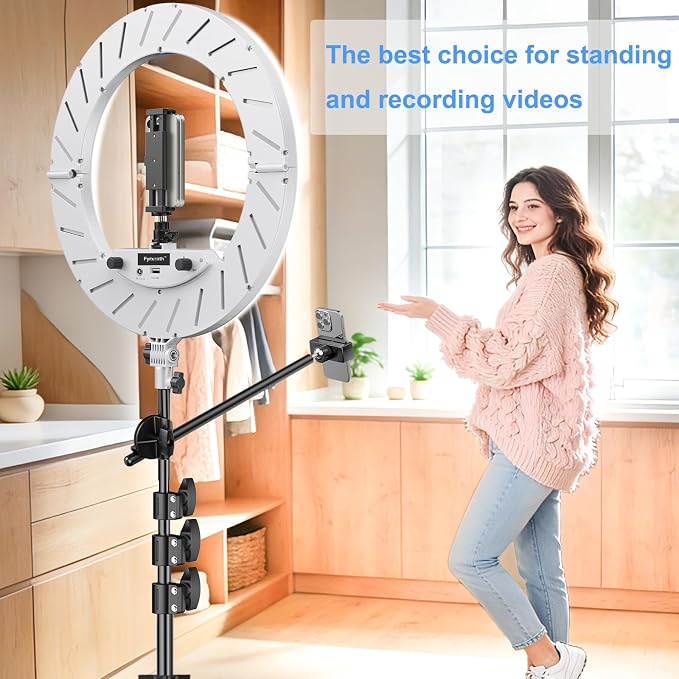 Ring Light 18" with Stand, 55w 6700K LED Light,63" Tripod,Multi-Angle Adjustable Phone Stand, for iPhone and Android Phones, CRI95, Suitable for YouTube, TikTok, Selfies (White, 18") - Image 6