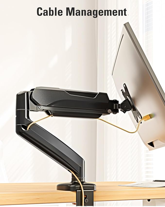 Single Monitor Mount, Gas Spring Monitor Arm for 17-32 Inch Computer Screens, Adjustable Monitors Stand for Desk, 75x75/100x100mm VESA Mount, with Clamp and Grommet Base, Holds 4.4-17.6lbs - Image 8