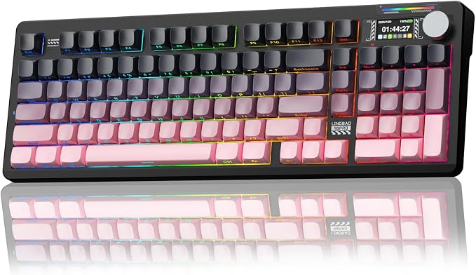 LINGBAO K98 PRO Wireless Mechanical Gaming Keyboard with Screen & Knob | Tri-Mode BT5.0/2.4G/USB-C, Gasket Mount Hot Swappable Linear Switches, RGB Backlit Creamy Sounding for PC/Mac Office& Gaming by CORBOBO