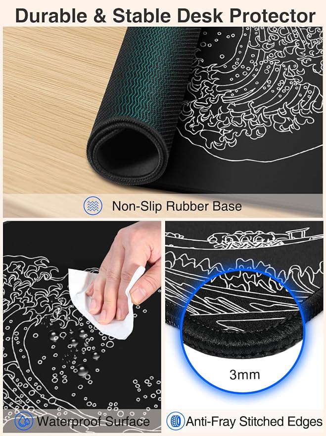 Wireless Charging Mouse Pad, 31.5"x15.8" Large Desk Mat, Smooth Glide | Waterproof Mousepad, Stitched Edge, Non-Slip Rubber Base, Desk Pad Computer Keyboard Mat, No Adapter - Image 6