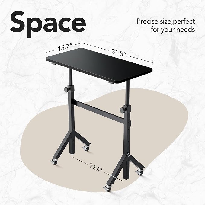 HUANUO 32'' Small Standing Desk Adjustable Heigh, Mobile Stand Up Desk with Wheels, Portable Rolling Desks for Walking Pad and Treadmill, Computer Laptop Desks for Home Office Space - Image 6