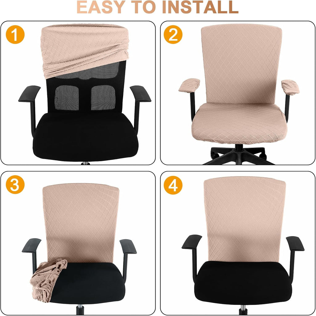 4 Pcs Office Chair Covers Stretch Seat Armrest, Camel - Image 6
