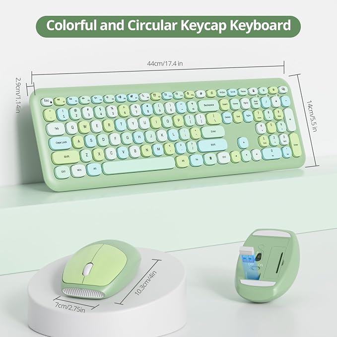 Surmen Cute Colorful Green Keyboard and Mouse Wireless Silent, Full-Size Retro Typewriter Wireless Quiet Slim Keyboard Low-Noise 2.4GHz for Computer, Desktop, Laptop(Sage Green) - Image 6