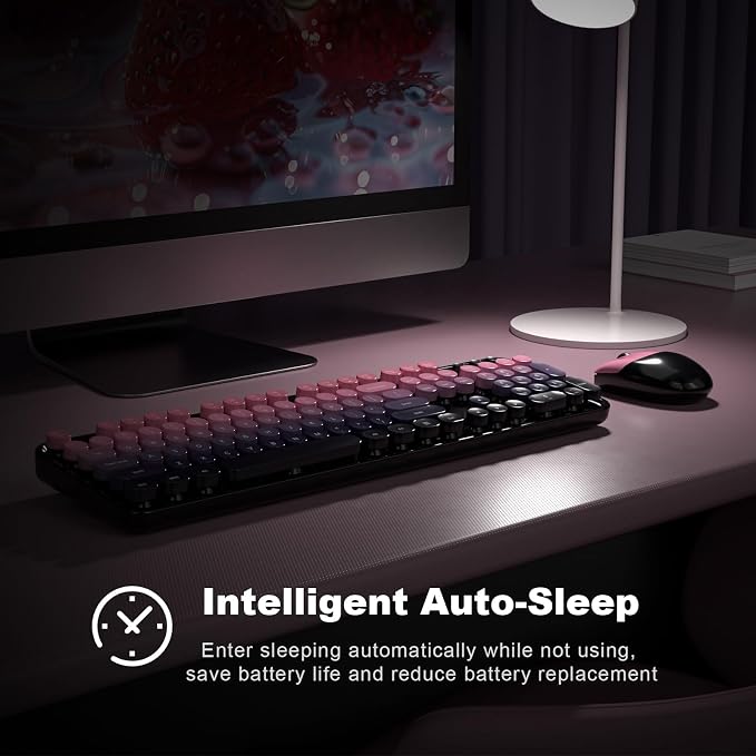 MOFII Wireless Keyboard and Mouse Combo, 2.4GHz Retro Typewriter Keyboard Full Size, Cute Wireless Mice, USB Dongle Plug and Play, for Laptop, PC, Desktop, Windows (Plum Pink Gradient Color) - Image 4