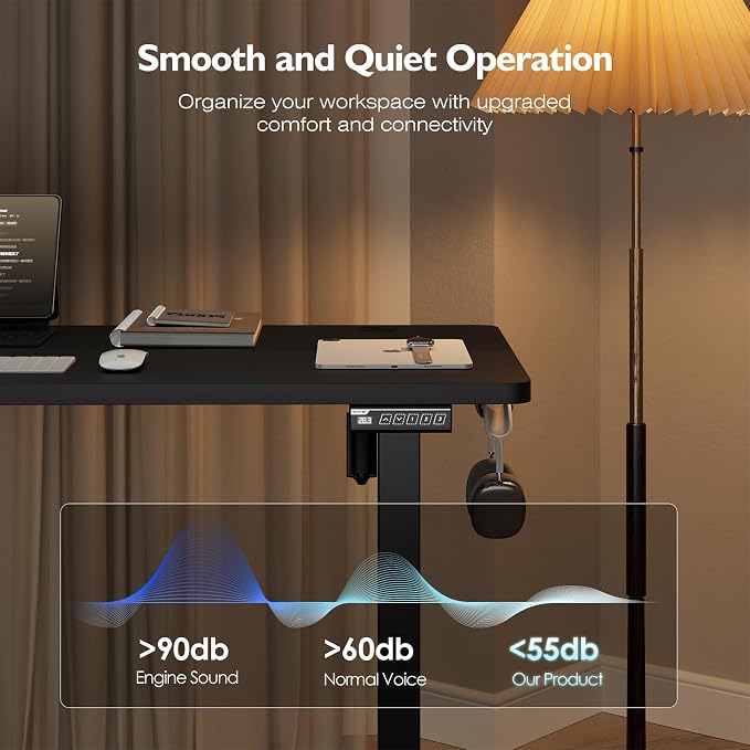 Monomi Electric Standing Desk 55"x24"Height Adjustable Sit Stand Up,Black | Ergonomic Computer Workstation Desk for Home Office with Memory Preset & Quiet Motor, Two-Piece Desktop - Image 9