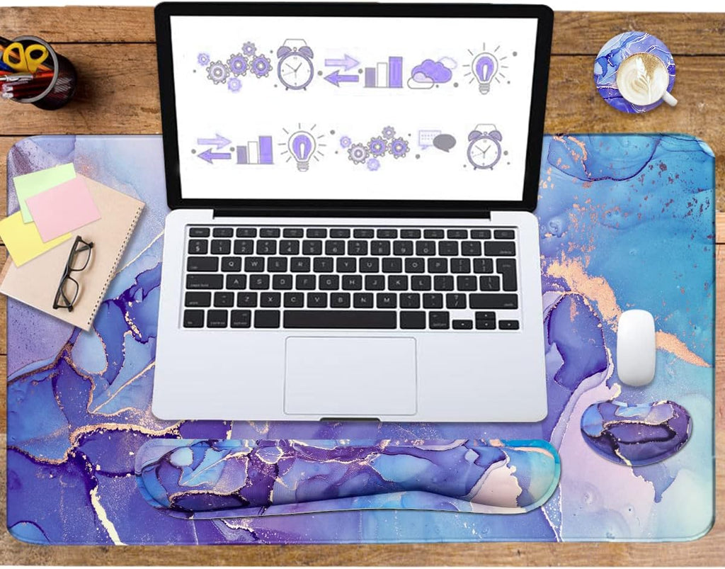 Large Mouse Pad and Keyboard Wrist Rest, Desk Pad for Keyboard and Mouse, 4-in-1 Large Gaming Mouse Pad with Wrist Support - Purple Marble - Image 6