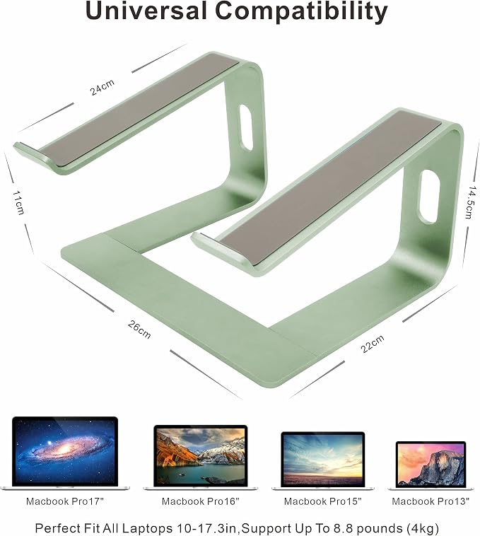 Ergonomic Aluminum Laptop Mount - Adjustable Computer Stand for MacBook Pro/Air HP Lenovo Samsung Dell - Fits 10-17.3" Laptops (Apple Green) - Image 3