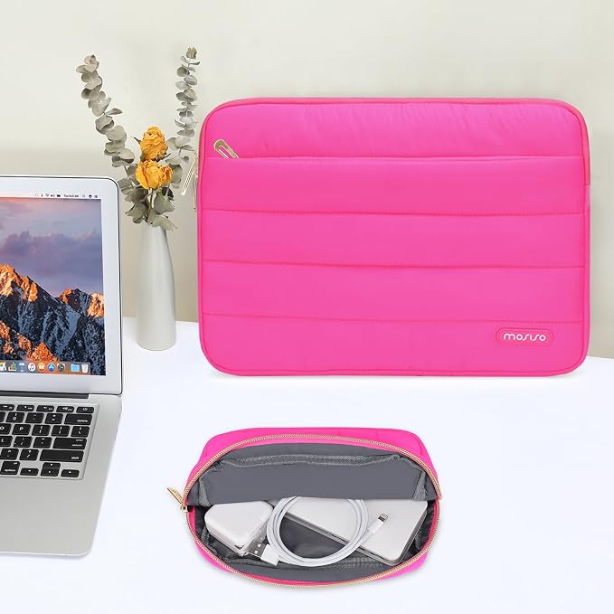 MOSISO Laptop Case 13.3 inch,13-13.3 inch Puffy Laptop Sleeve Carrying Case | Compatible with MacBook Neo/Air 13.6/Pro 13/14, HP Dell ASUS Lenovo, Polyester Horizontal Bag with Small Case, Rose Red - Image 5