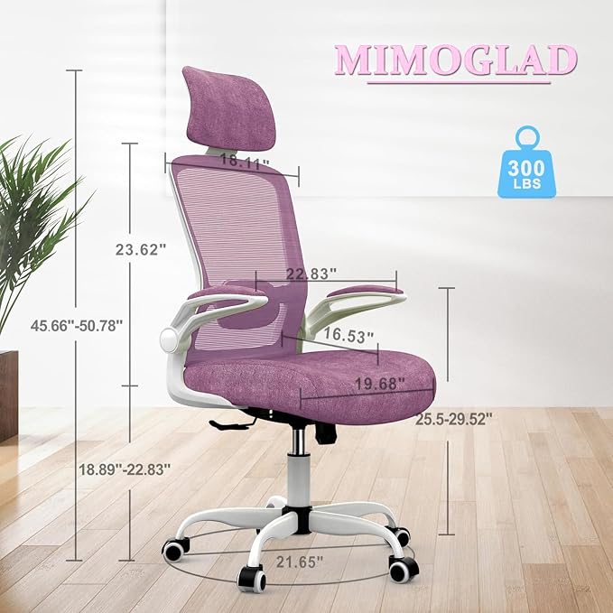 Mimoglad Office Chair, High Back Ergonomic Desk Chair with Adjustable Lumbar Support and Headrest, Swivel Task Chair with flip-up Armrests for Guitar Playing, 5 Years Warranty - Image 2