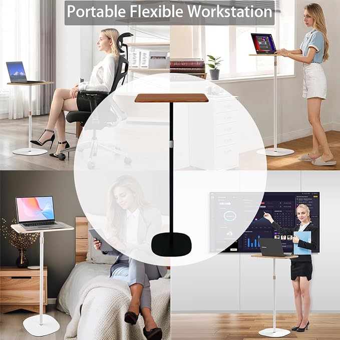 Small Laptop Standing Desk, Adjustable Height Pedestal End Table with Wooden Top, Portable Tall Side Table Workstation, Sit-Stand Desks for Bedside,Sofa,Couch, Living Room, Bedroom, Home Office, Brown - Image 5