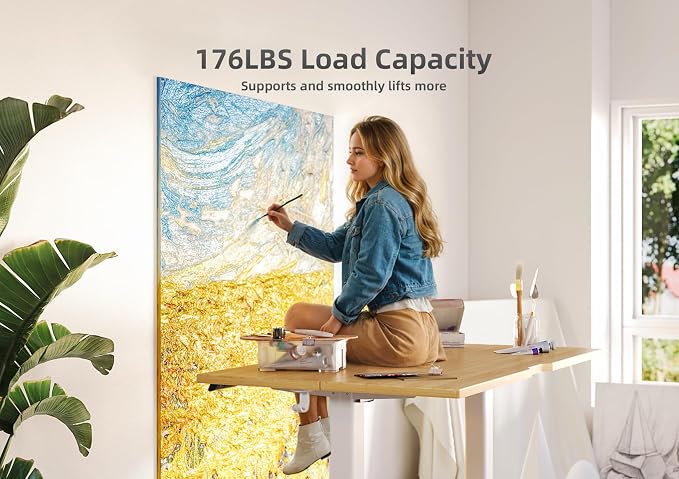 Claiks Electric Height Adjustable Standing Desk, 55x24 Inch, Bamboo | Smooth Height Adjustment, 3 Memory Presets, Cable Management Hub&Hook, Stable Steel Frame, 176lbs Capacity, Easy Assembly - Image 4