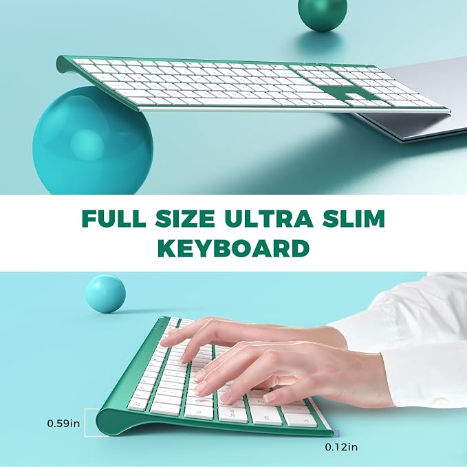 Vssoplor Wireless Keyboard and Mouse, Rechargeable Ultra Slim, Green | Quiet Full-Size Keyboard and Mouse Combo Set, for Laptop, PC, Notebook, Desktop, 2.4GHz Stable Connection, Ideal for Office - Image 2