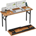 1TEMI Long Computer Desk Folding Table - No Assembly, Compact 55.1" Foldable Desk with Power Outlets & USB Charging Port, Portable Lagre Office Desk, Ideal Large Study Table for Narrow Spaces, Brown by TEMI
