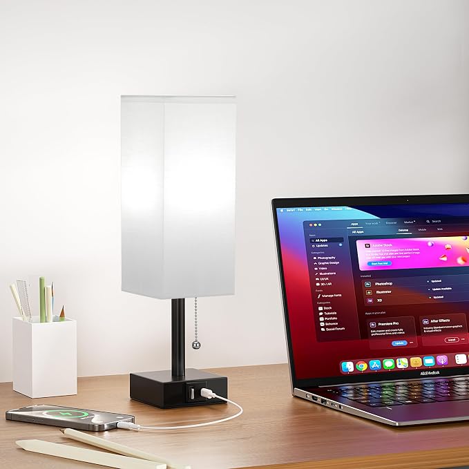 White Small Table Lamp for Bedroom - 3 Color Temperature 3000K 5000K 4000K Bedside Lamp, Pull Chain Control, USB A and C Charging Ports, Black Base, for Kids Office Dorm Nightstand, Bulb Included | Pull Chain Lamp, 3 Color Modes(3000K/4000K/5000K), E26... - Image 7