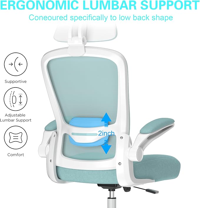 Mimoglad Office Chair, High Back Ergonomic Desk Chair with Adjustable Lumbar Support and Headrest, Swivel Task Chair with flip-up Armrests for Guitar Playing, 5 Years Warranty - Image 4