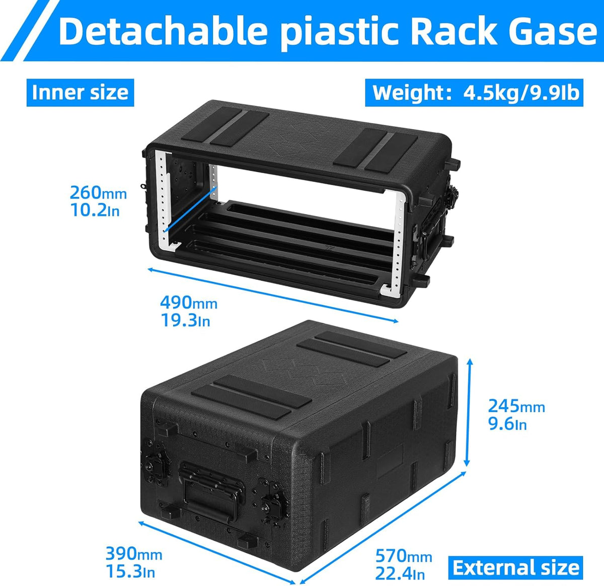 4U Rack Case Shallow 12" Depth, 19" Rackmount Flight Cases Easy Installation Portable Carry Watertight Dust Proof 2 Space Shockproof Mount Racks with Microphone Compartments Space Saving - Image 2