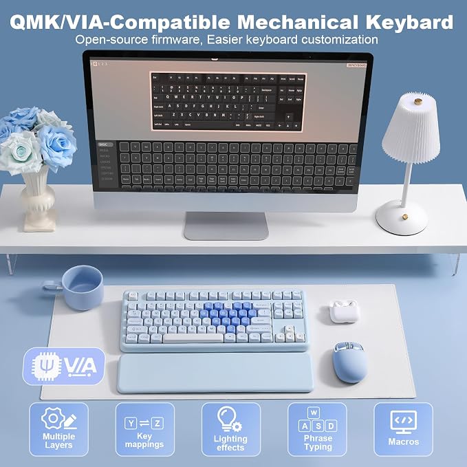 YUNZII B87 TKL Wireless Mechanical Keyboard (Blue Heart,Cocoa V2 Switch) | QMK/VIA, Wrist Rest, CreamyTyping, Cute MOA Keycaps, Gasket Mount, Hot Swap, RGB Backlit, NKRO, BT/2.4G/USB-C, for Win/Mac - Image 5