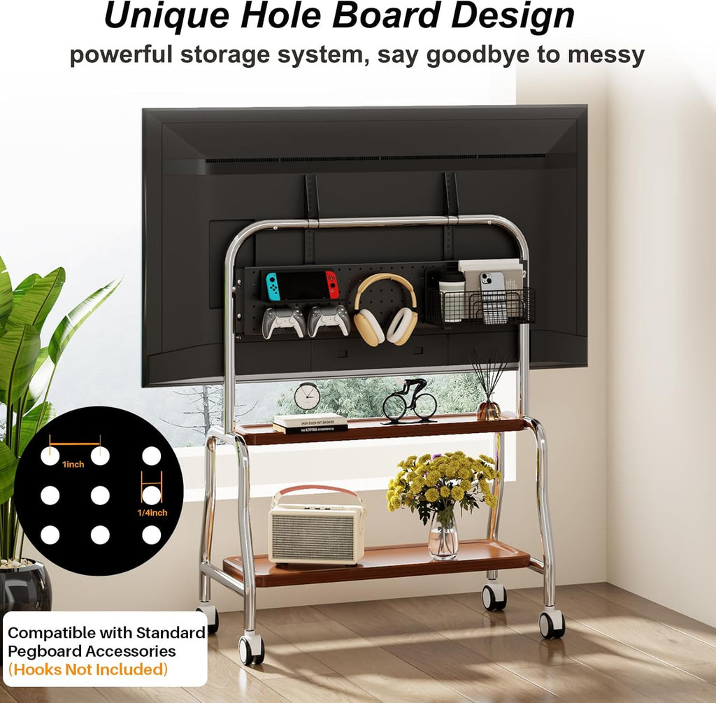 Easel Rolling TV Stand for 32-75" TVs, Stainless Steel TV Cart with Shelf - Image 3