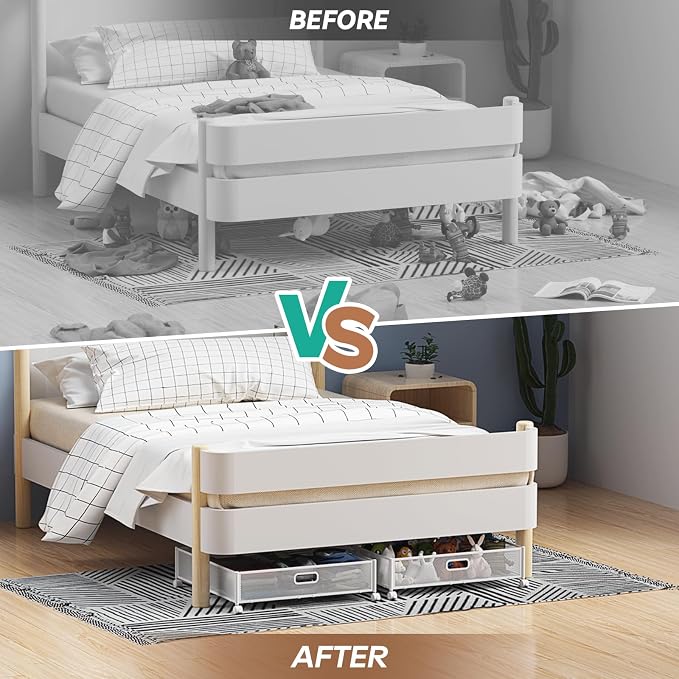 PHINOX Under Bed Storage with Wheels & Handle,Metal,Large,4 Pack,White | Tool-free assembly,glide smoothly,easy reach,foldable,maxmazie low-profile beds,dorm,keep seasonal clothes,shoes,sockes fresh - Image 6