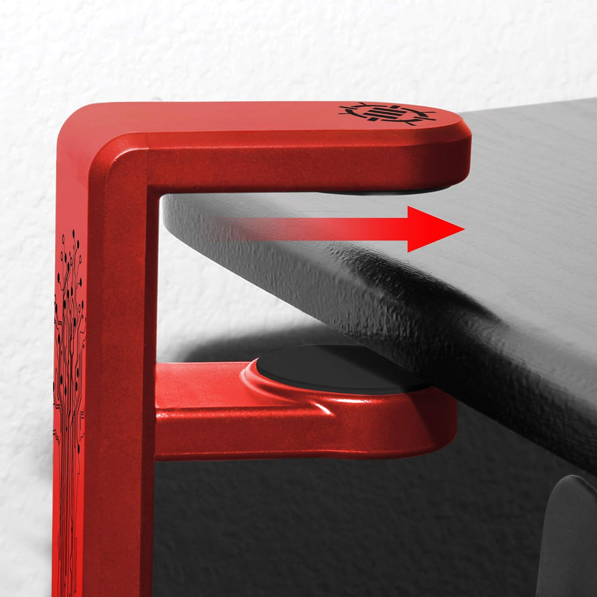 ENHANCE PC Gaming Headphone Holder - Desk Headphone Hanger Esports Headset Holder with Adjustable 360 Rotation, Under Desk Hook Clamp, Universal Fit - Built in Cable Clip Organizer - Red - Image 7