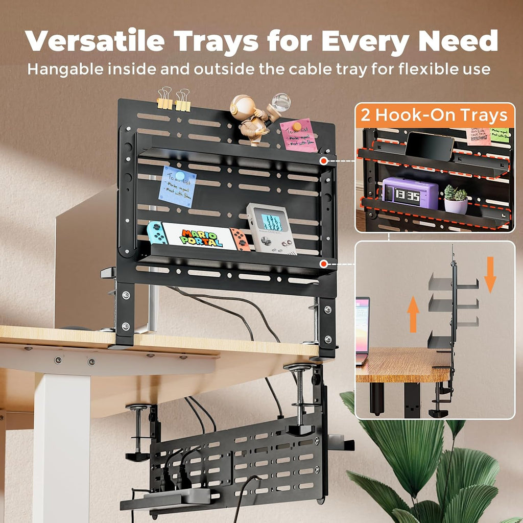 JOY worker 4-in-1 Clamp on Above/Under Desk Pegboard Cable Management Tray - Image 8