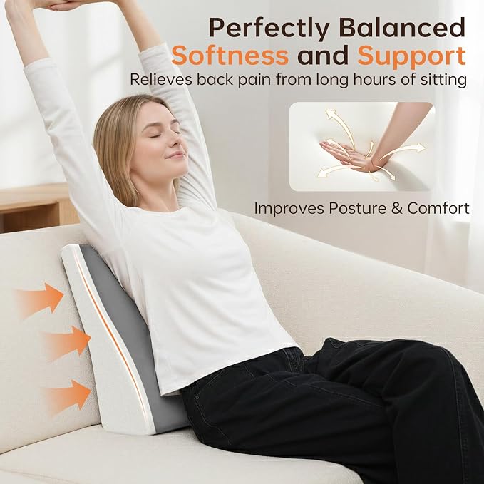 Vekkia Lumbar Support Pillow for Recliner,Ergonomic Back Support for Couch | Backrest Pillow, Improve Posture, Relieve Back Pain for Long Sitting & Elderly, for Armchair & Sofa, Removable Cover,Gray - Image 5