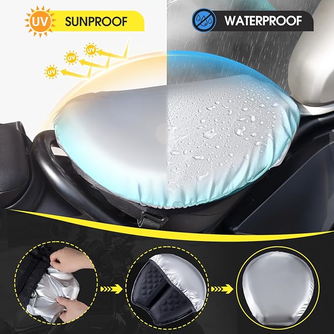 Foldable Motorcycle Gel Seat Cushion with Sunshade Cover | 3D Dome-Shaped Shock-Absorbing Seat Pad for Long Rides, Pressure Relief, Airflow & Cooling Comfort - Image 3