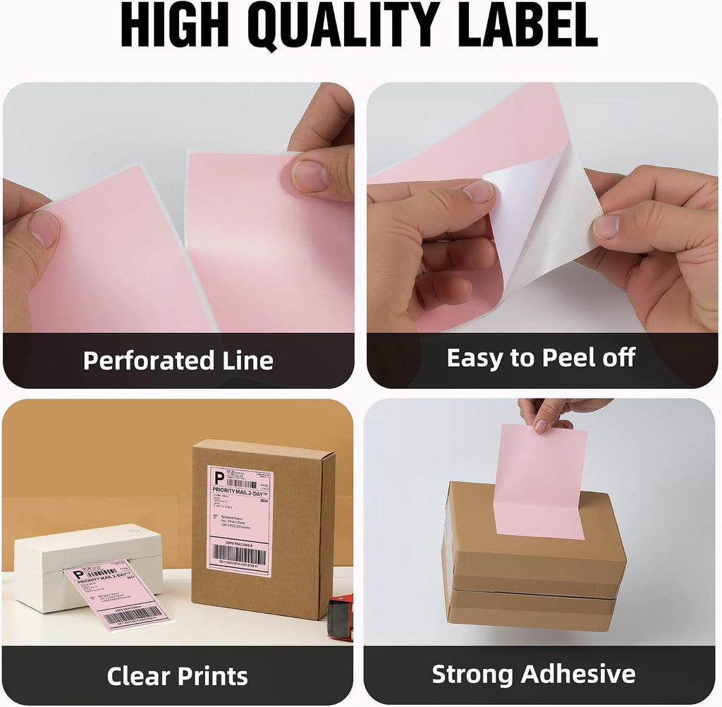 4"x6" Pink Direct Thermal Labels, 500 Fanfold Shipping & Address Label Paper, Self-Adhesive Stickers for Thermal Printer, 1 Stack - Image 4