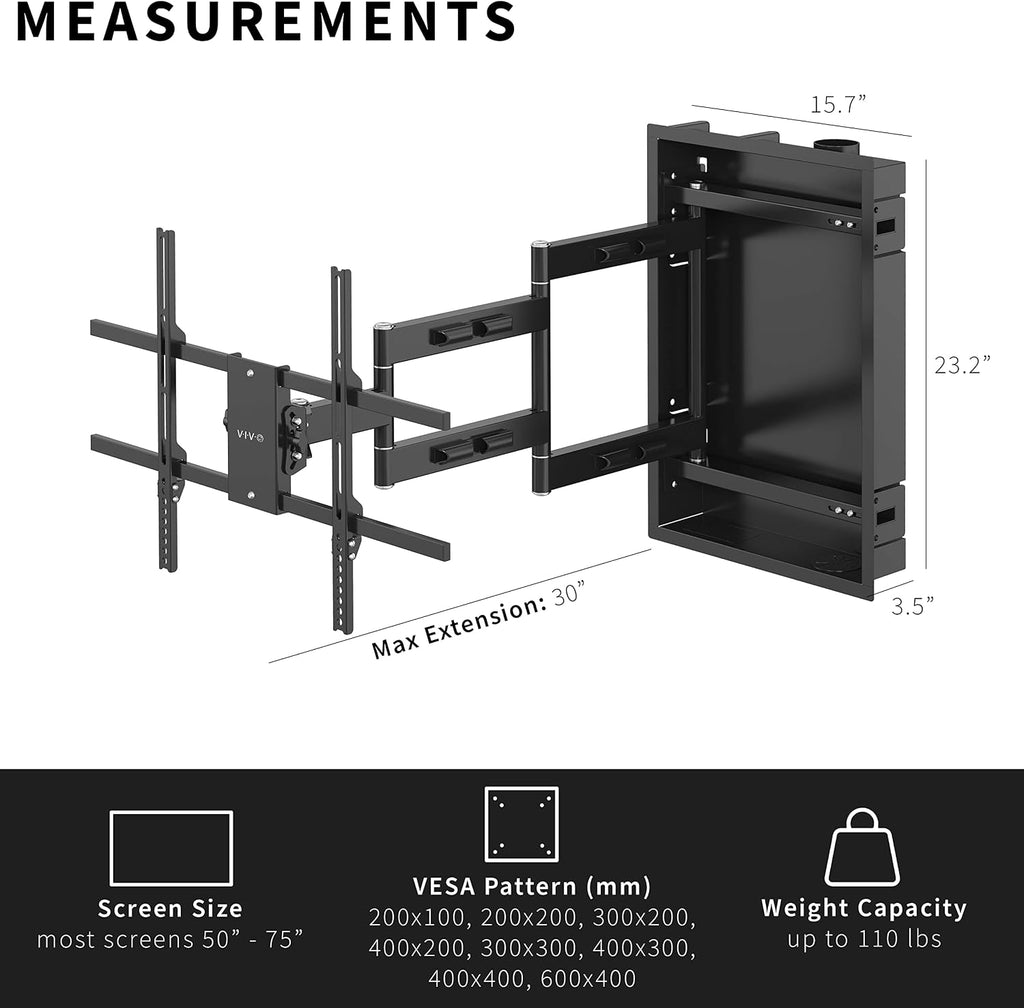 VIVO 50-75 in Recessed TV Wall Mount, Holds 110 lbs - Image 3