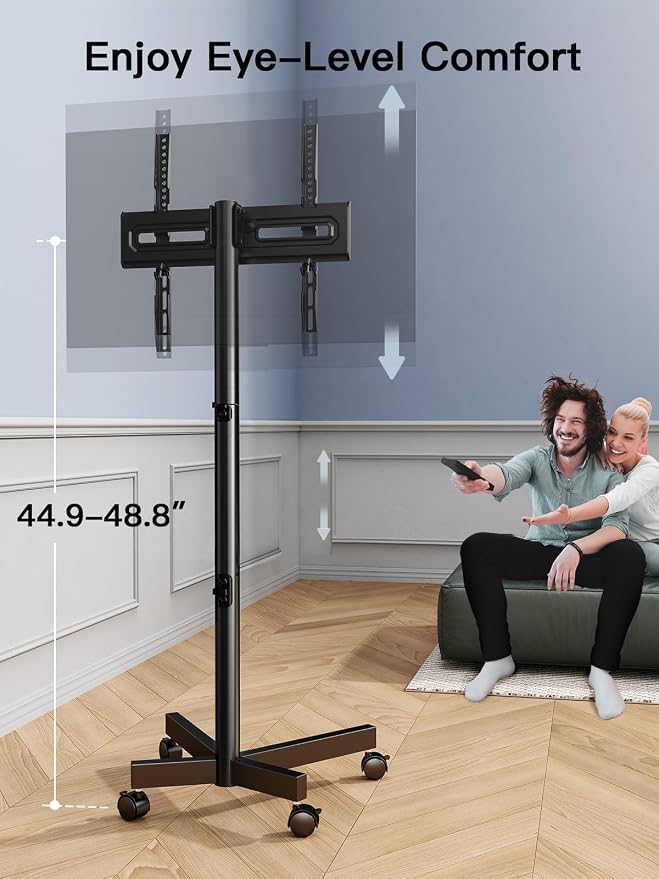 PERLESMITH Rolling TV Stand for 23–62 Inch TVs, Outdoor Mobile TV Cart Holds up to 99 lbs, Portable TV Stand on Wheels for Bedroom and Living Room, Max VESA 400x400mm, PSTVMC04B-B - Image 4