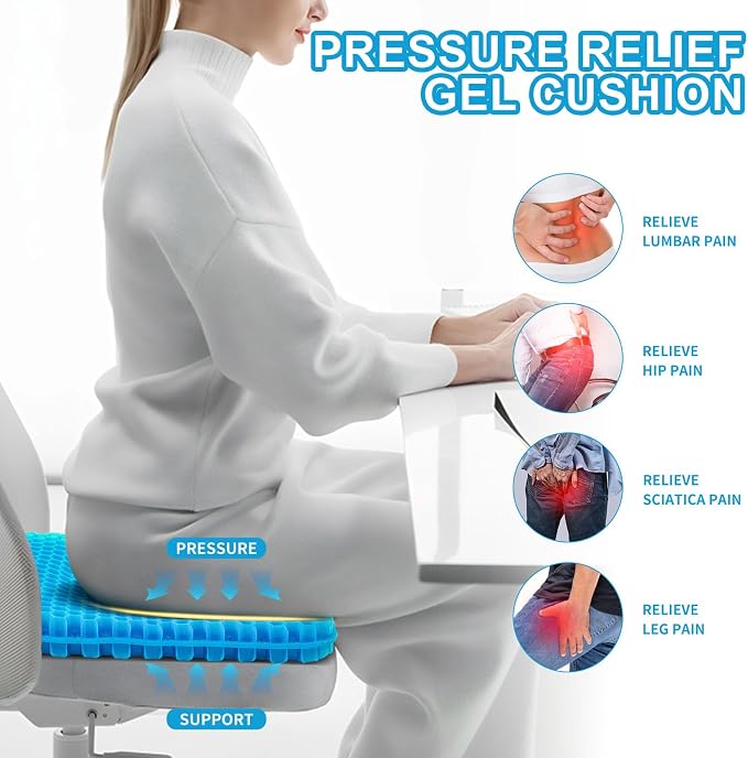 Gel Seat Cushion for Long Sitting - 16.5" x 14.5" x 2.4" (Extra Thick＆Soft) | Zero Gel Cushions for Pressure Relief, Honeycomb Gel Seat Cushion, Ergonomic Silicone Seat Cushion for People Over 180 lbs - Image 3