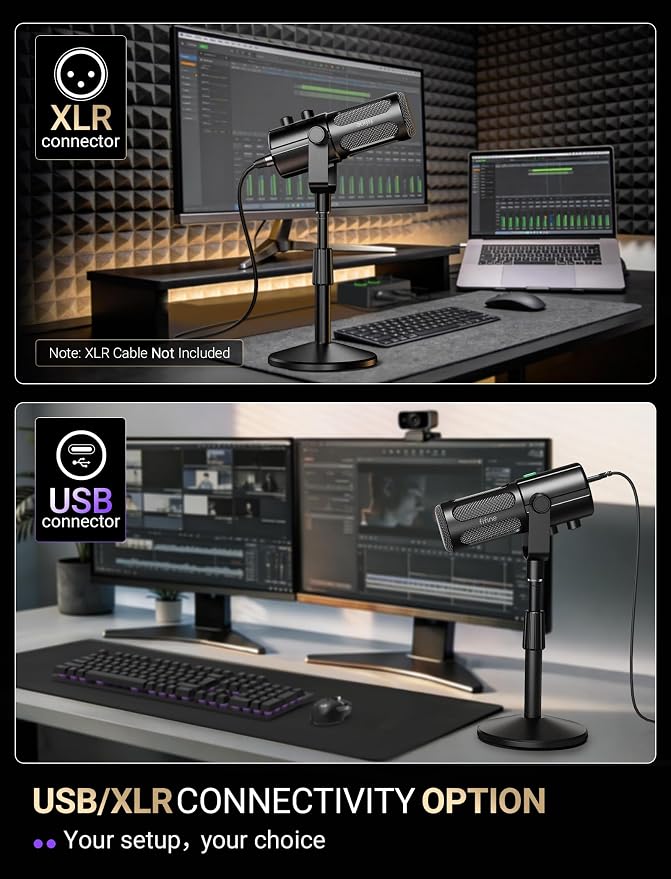 FIFINE AmpliTank TANK6S Vocal Dynamic Microphone XLR/USB Desktop Mic | Podcast Microphone with Height-Adjustable Stand, Mute, Monitoring, Studio Metal, for Streaming Content Creation Recording - Image 4