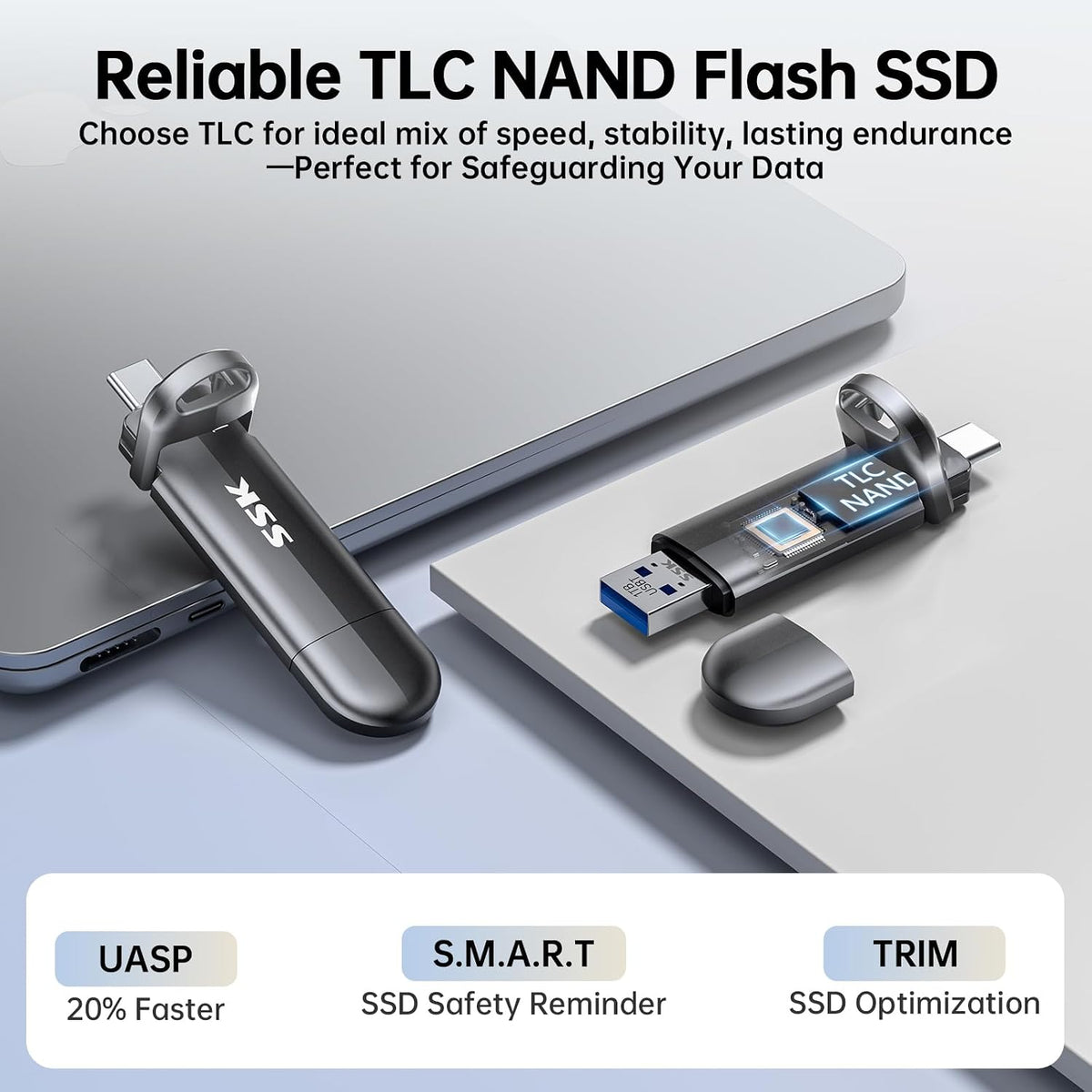 SSK 2TB USB Flash Drive SSD External Thumb Drive Dual USBC+A Up to 1000MB/s - Image 5