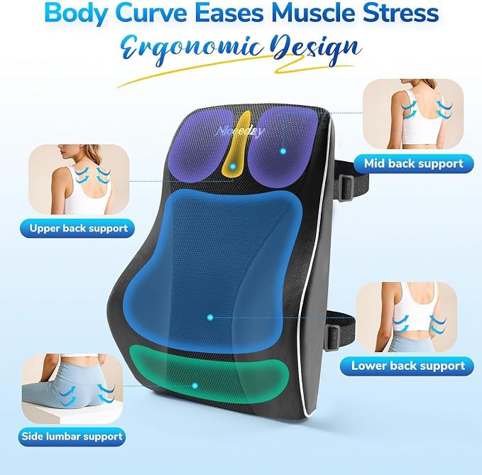 Niceeday Lumbar Support Pillow for Office Chair Car Back Support Pillow, Memory Foam Gaming Chair Desk Chair Back Cushion for Lower Back Pain Relief, Ergonomic Back Rest,Office Home Essentials - Image 9