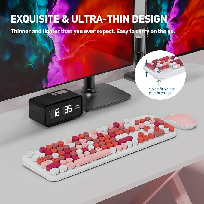 2.4GHz Wireless Keyboard and Mouse Set with Switch Button - Full-Size Keyboard - Compatible for Windows/Laptop/PC/Notebook/Smart TV and More - White Colorful - Image 6