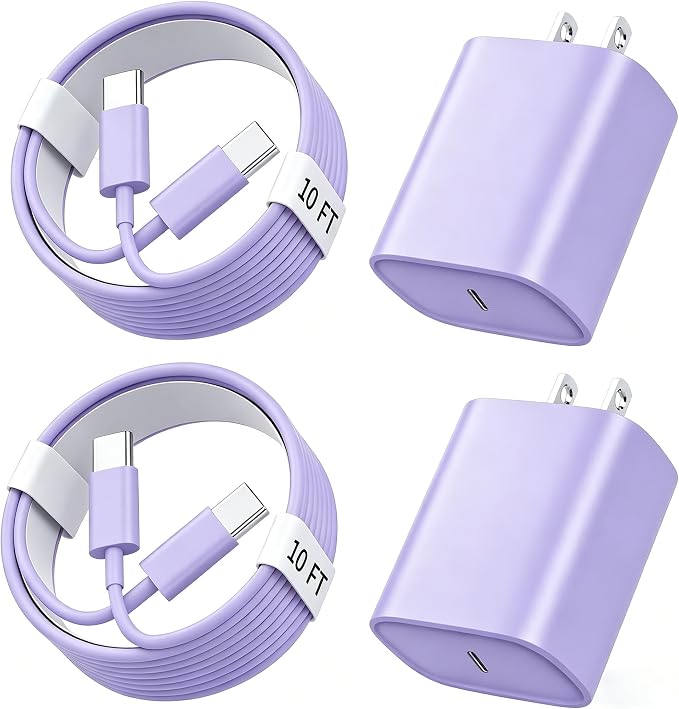 Phone 17 16 15 Charger Fast Charging, 10 FT Long USB C Charger Cord with 20W Type C Fast Phone Charging Block forPhone 17/17 Pro/17 Pro max/Air/Phone 16 15 Pro Max Plus, iPad, Android, Lavender by Ubearkk