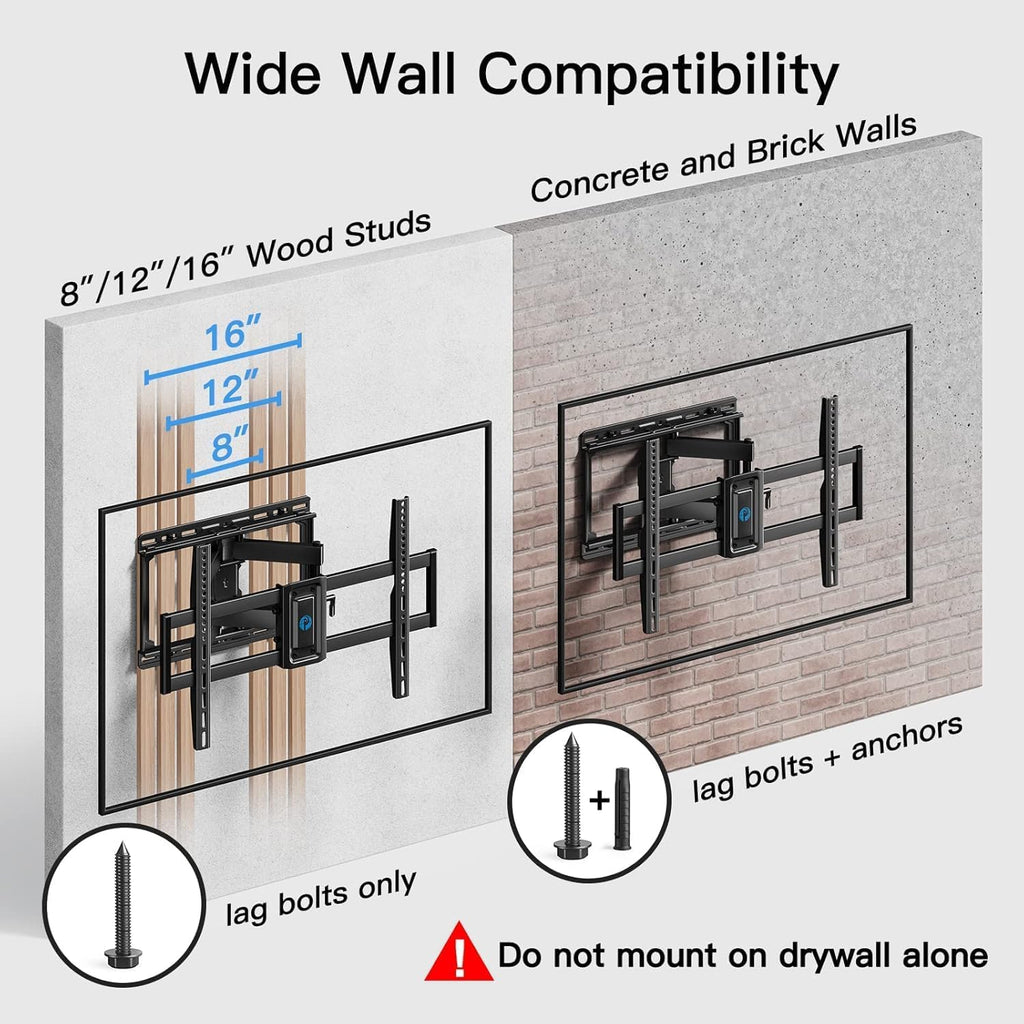 Pipishell Full Motion TV Wall Mount for 37-75 inch Flat/Curved TVs up to 100lbs, Wall Mount TV Bracket Swivel and Tilt, TV Mount Fits 8/12/16" Wood Studs, Max VESA 600x400mm, PILF3 - Image 2
